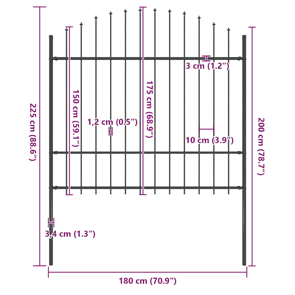 Garden Fence "Woerden" with Spear Top Steel 170x175 cm Black