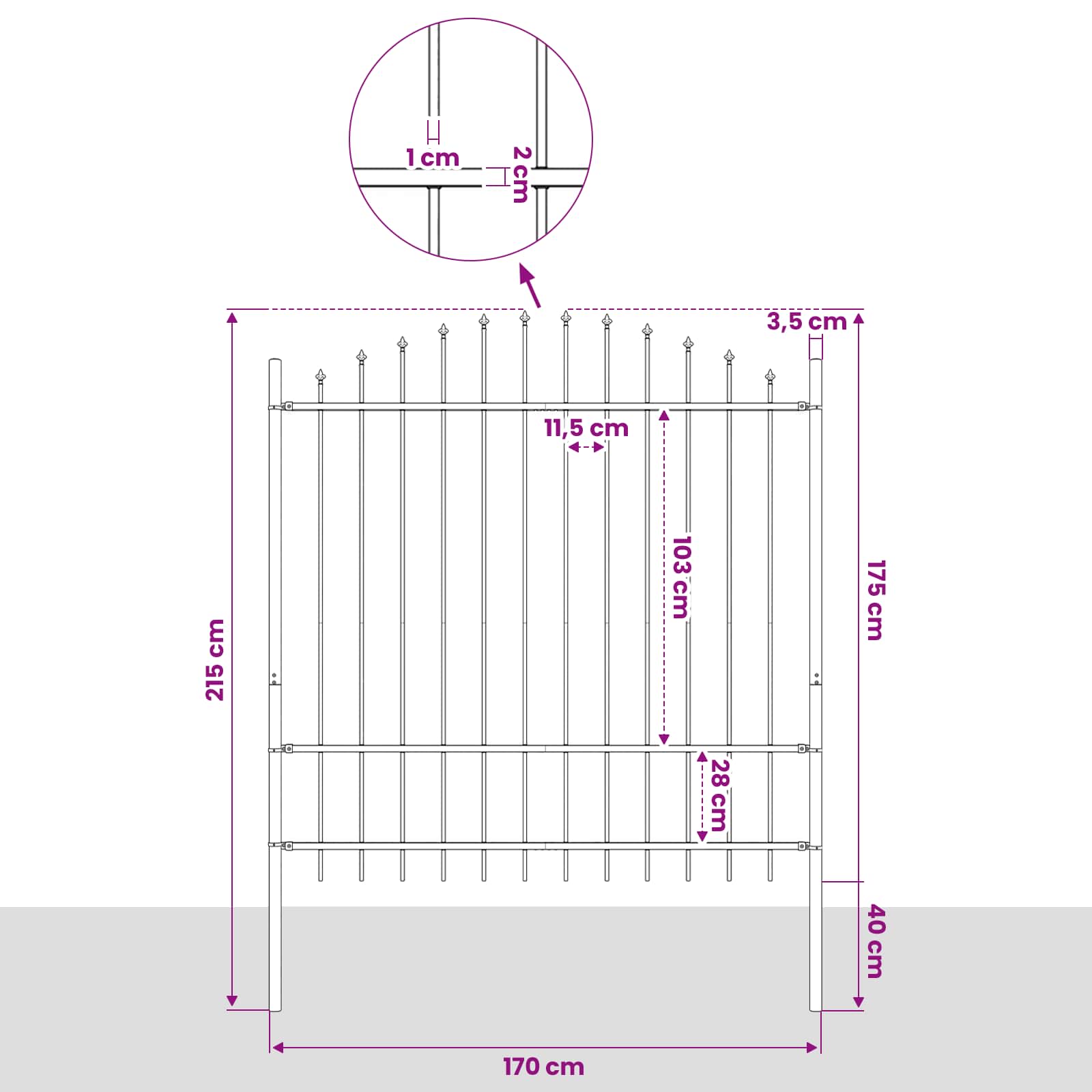 Garden Fence "Woerden" with Spear Top Steel 170x175 cm Black