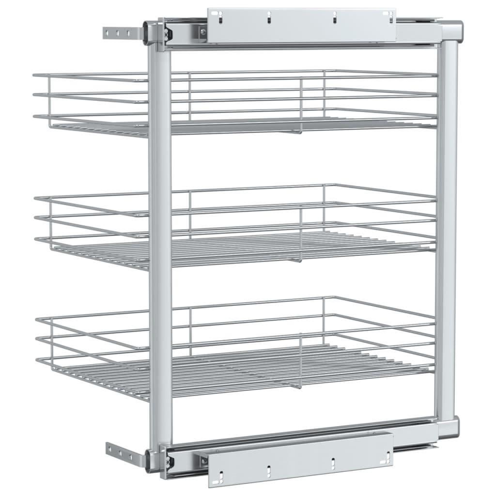 3-Tier Pull-out Kitchen Wire Basket Silver 47x35x56 cm