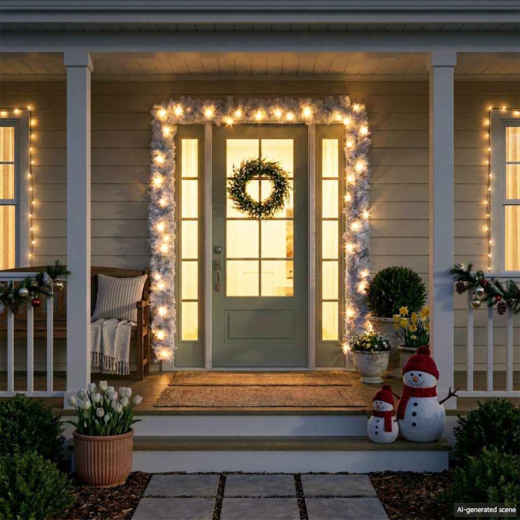 Christmas Garland with LED Lights 10 m White