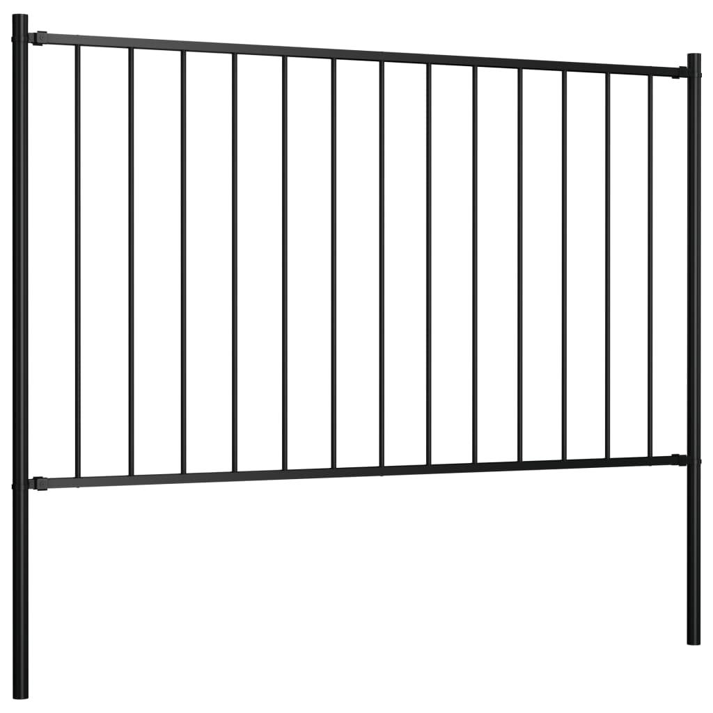 Fence Panel with Posts Powder-coated Steel 1.81x1 m Black