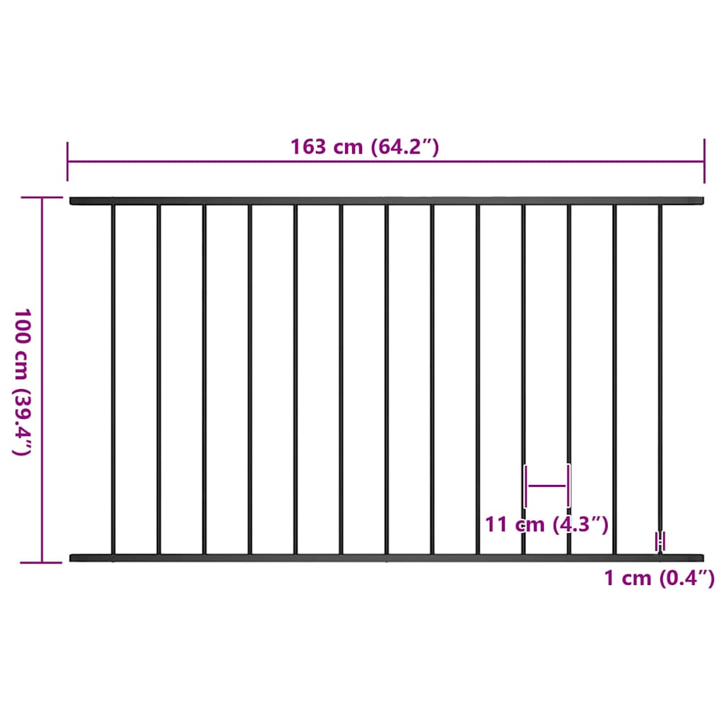 Fence Panel "Woerden" Powder-coated Steel 163x100 cm Black