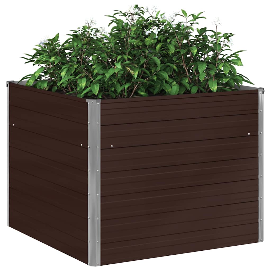 Raised Garden Bed Brown 100x100x77 cm Galvanised Steel