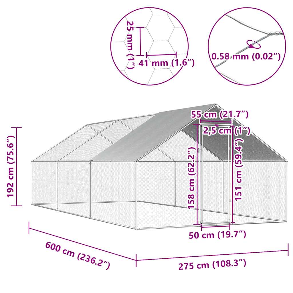 Outdoor Chicken Cage 2,75x6x1,92 m Galvanised Steel