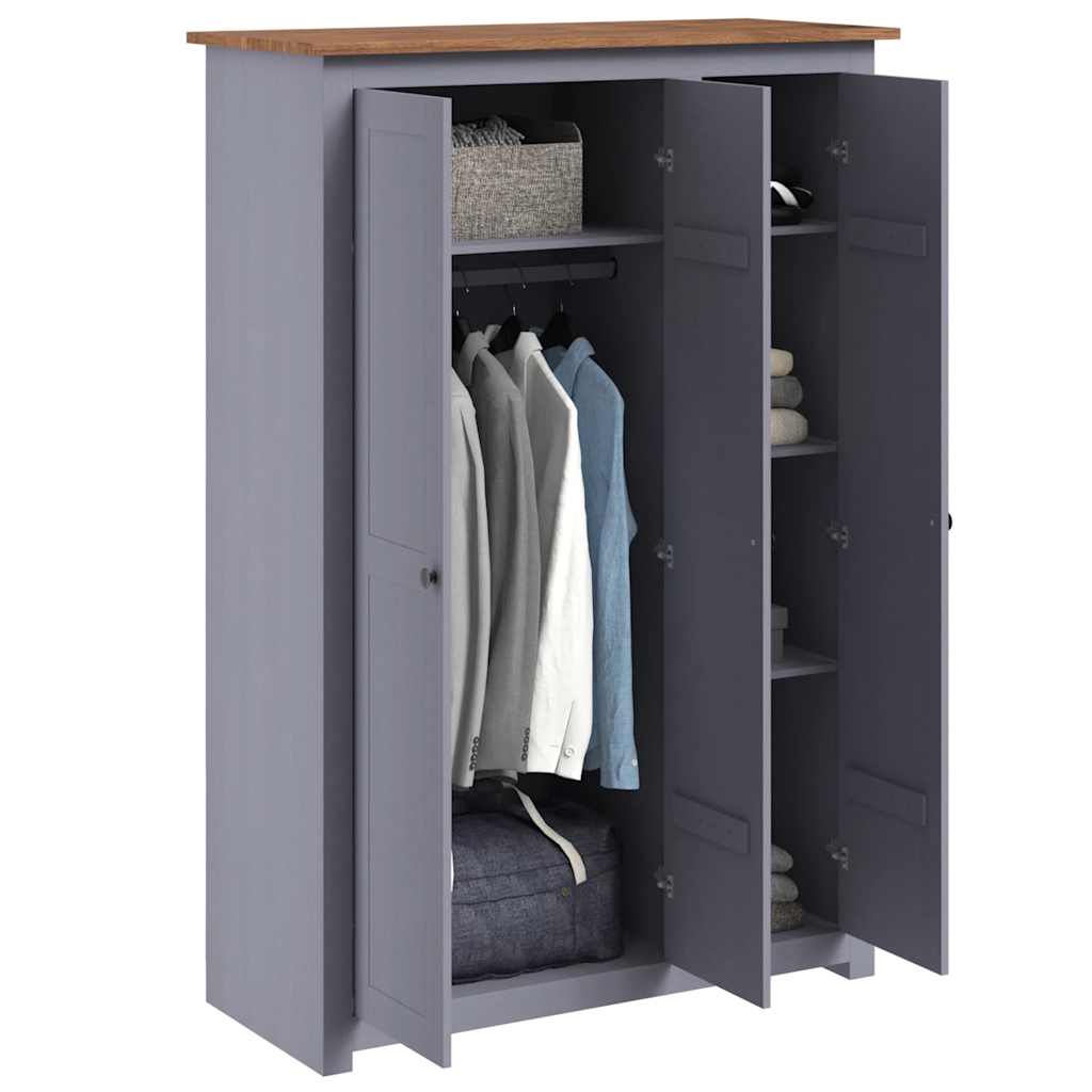 3-Door Wardrobe Grey 118x50x171.5 cm Pine Panama Range