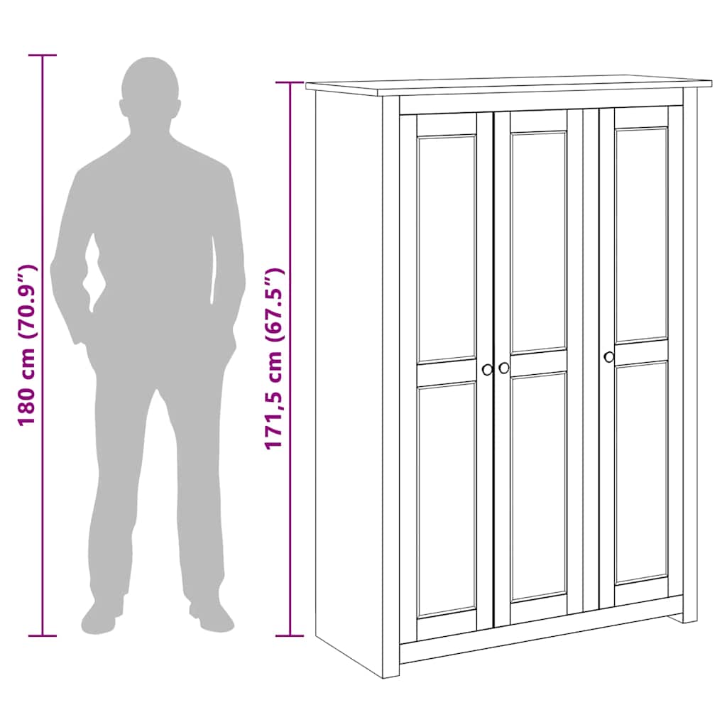 3-Door Wardrobe White 118x50x171.5 cm Pine Panama Range