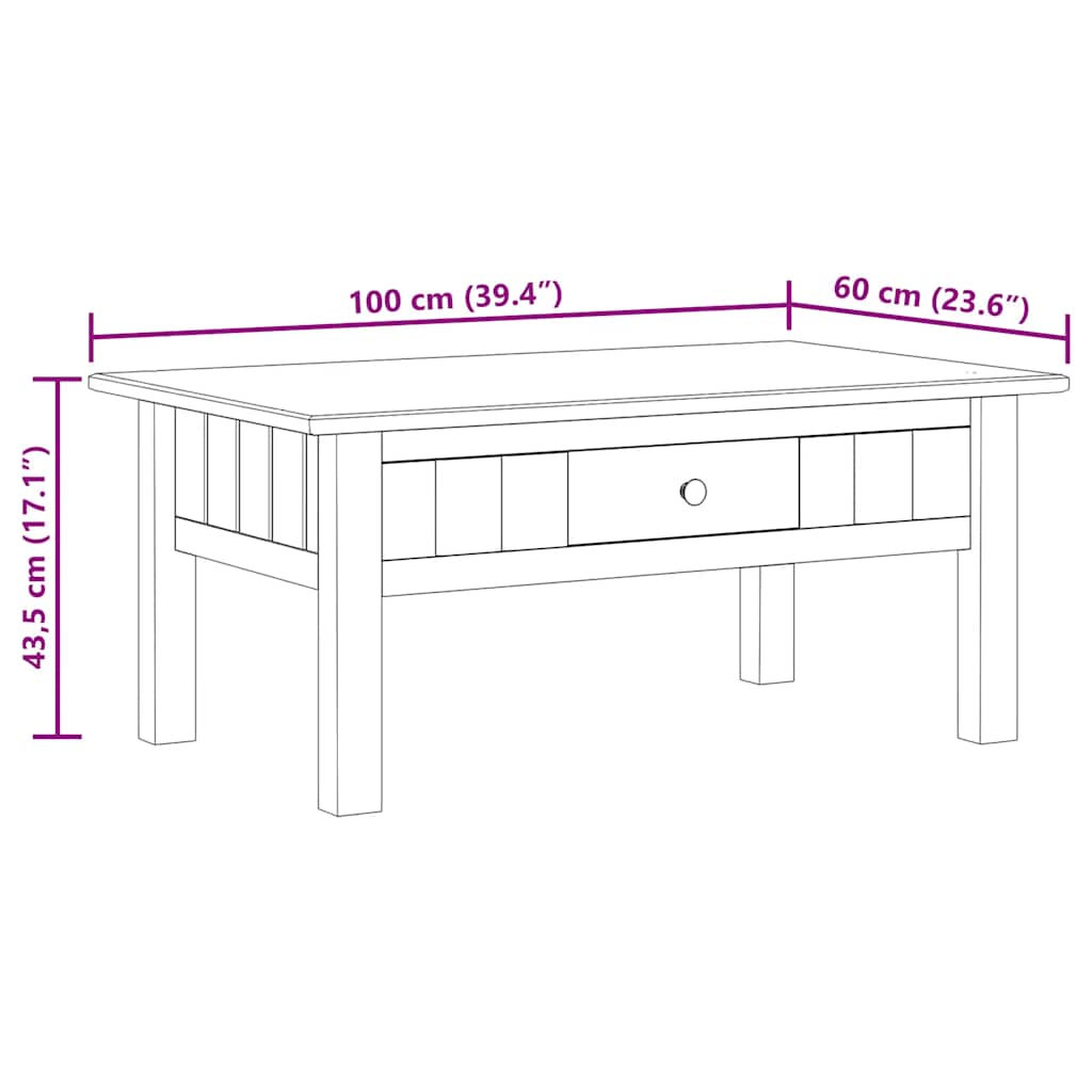 Coffee Table White 100x60x43.5 cm Solid Pine Wood Panama Range