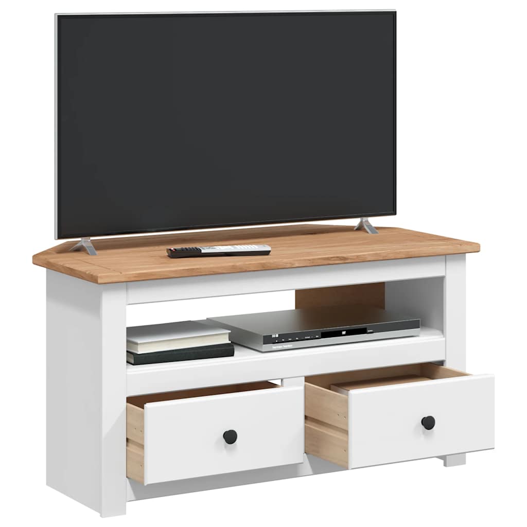 Corner TV Cabinet White 93x49x49 cm Solid Pine Panama Range
