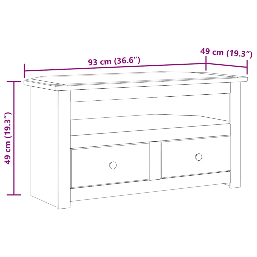 Corner TV Cabinet White 93x49x49 cm Solid Pine Panama Range