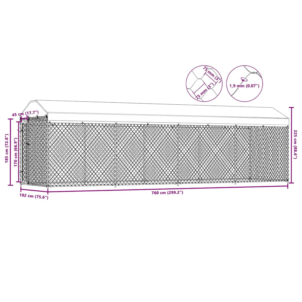 Outdoor Dog Kennel with Roof 760x190x225 cm