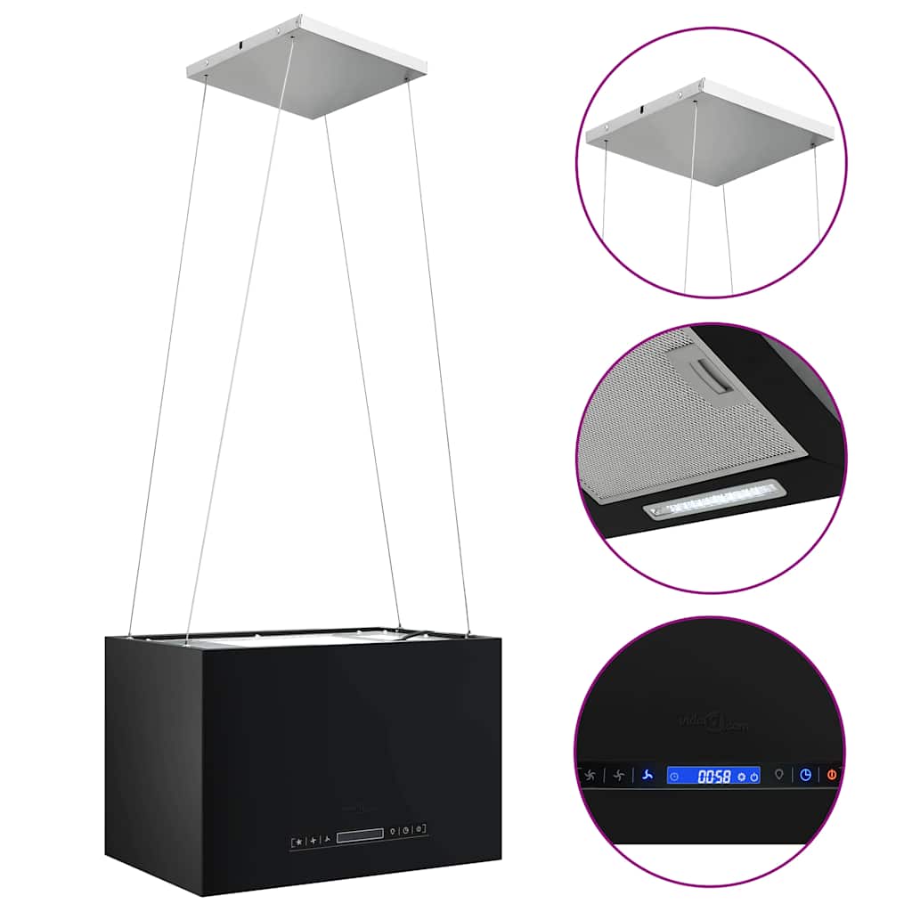 Hanging Island Range Hood Touch Sensor LCD 55 cm Powder-coated Steel