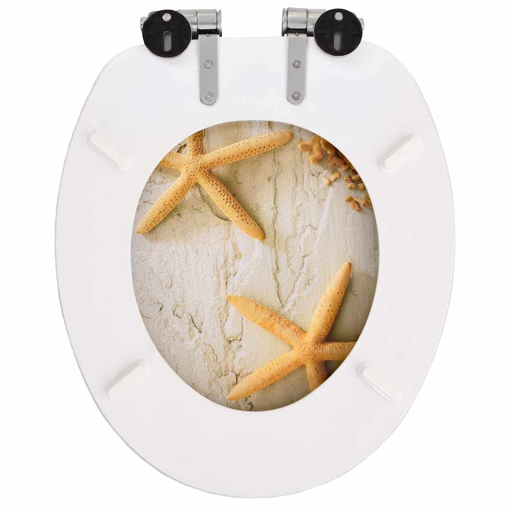 WC Toilet Seats 2 pcs with Soft Close Lids MDF Starfish Design