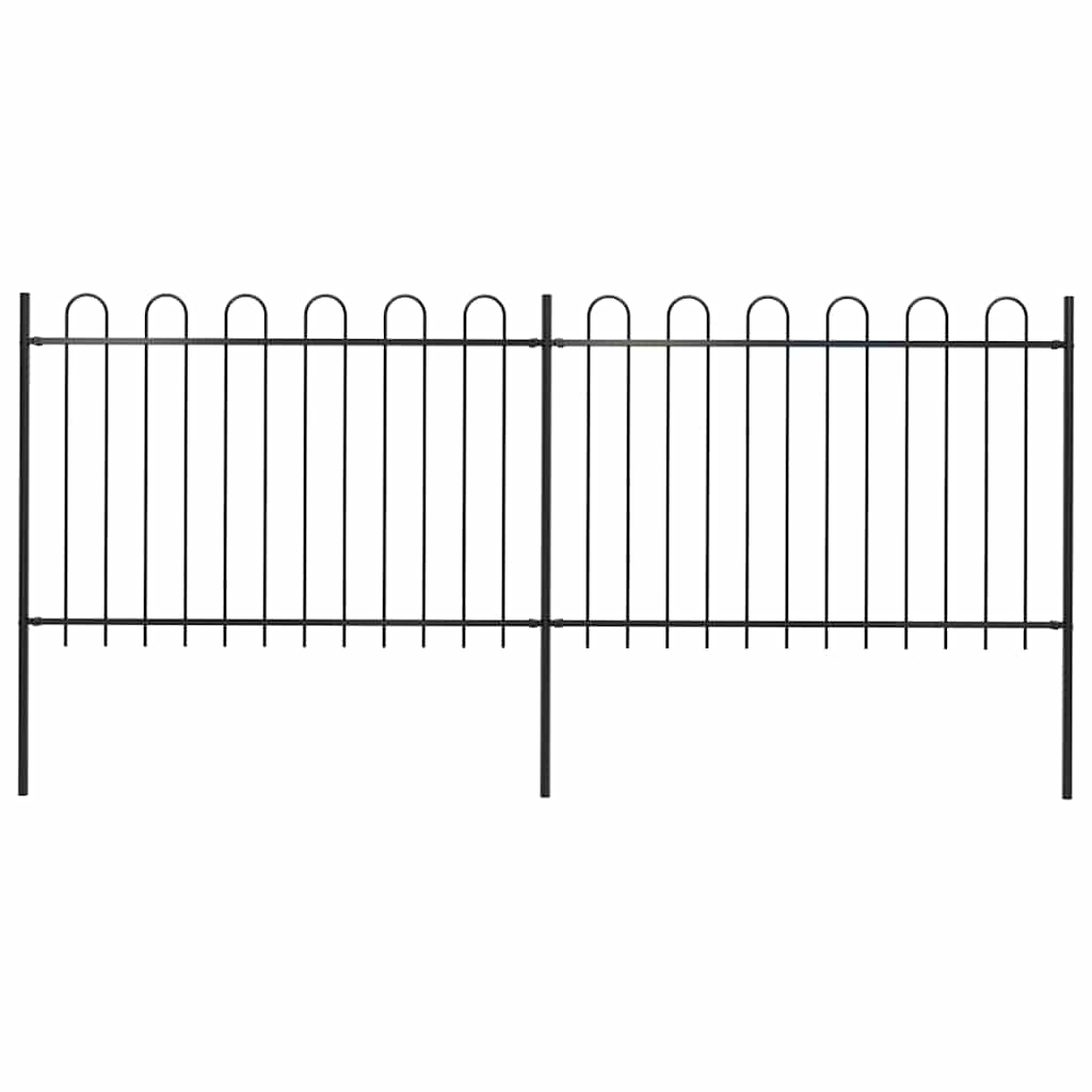 Garden Fence with Hoop Top Steel 359x120 cm Black (2x144931)