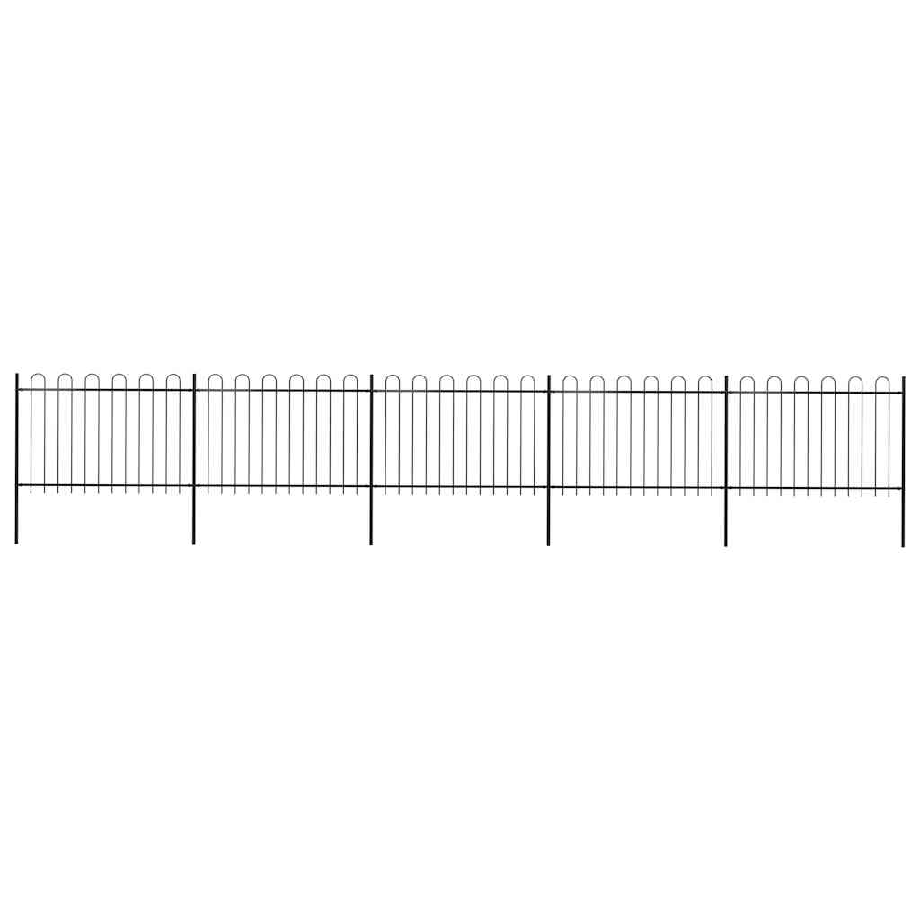Garden Fence with Hoop Top Steel 892,5x120 cm Black (5x144931)