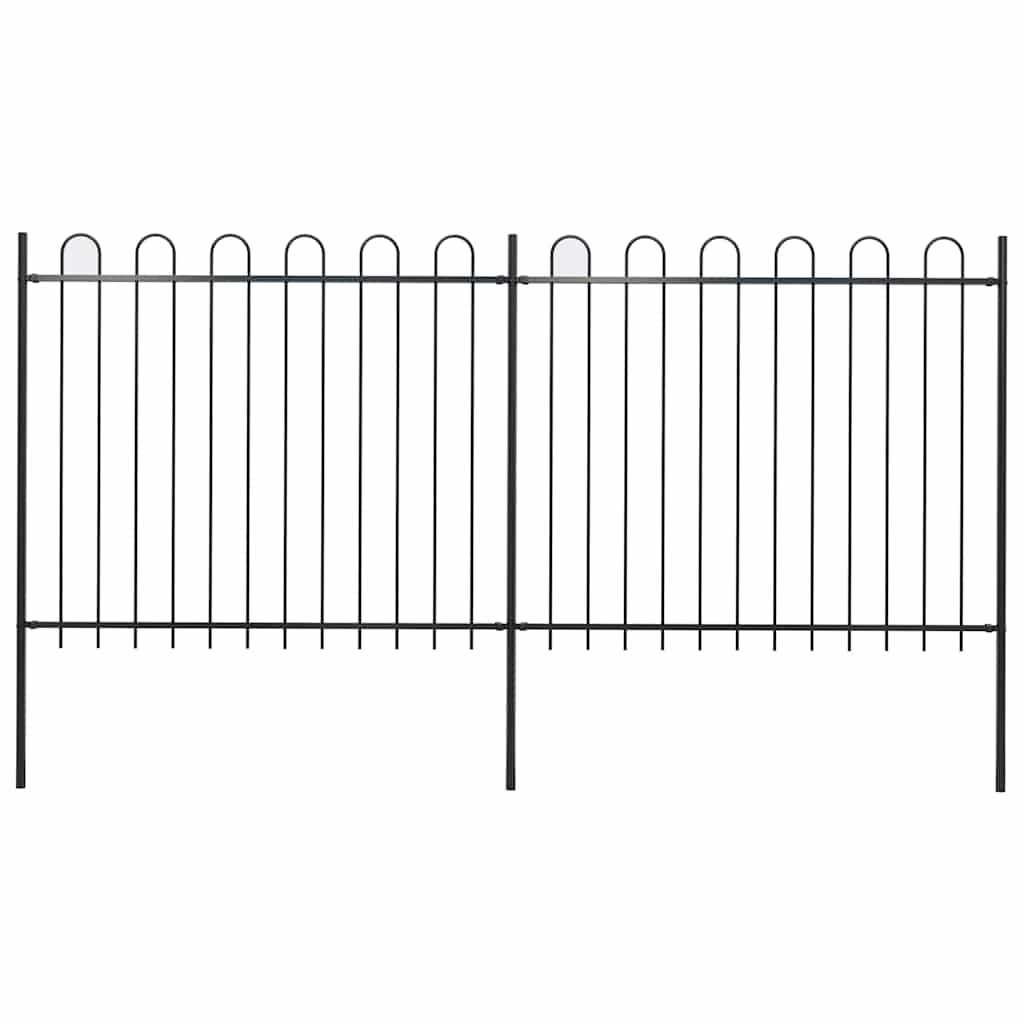 Garden Fence with Hoop Top Steel 359x150 cm Black (2x144932)