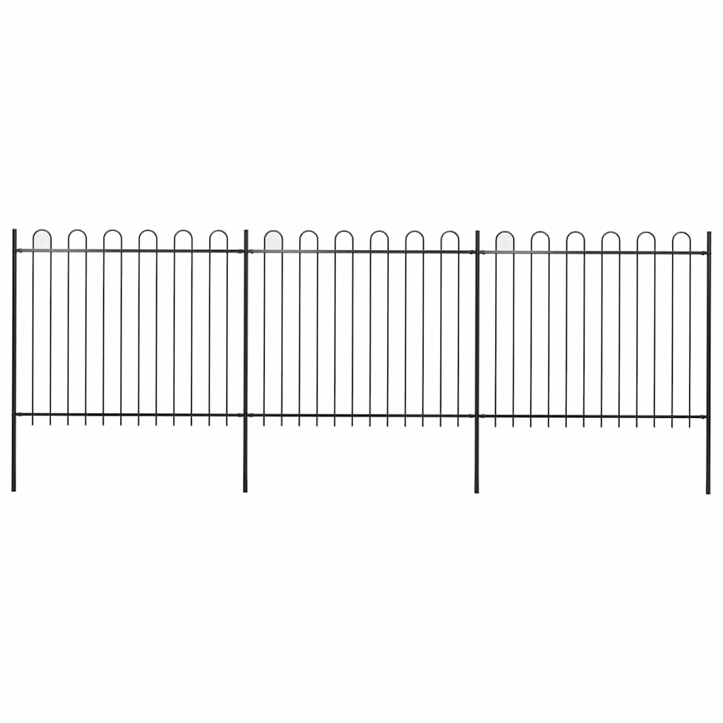 Garden Fence with Hoop Top Steel 537x150 cm Black (3x144932)