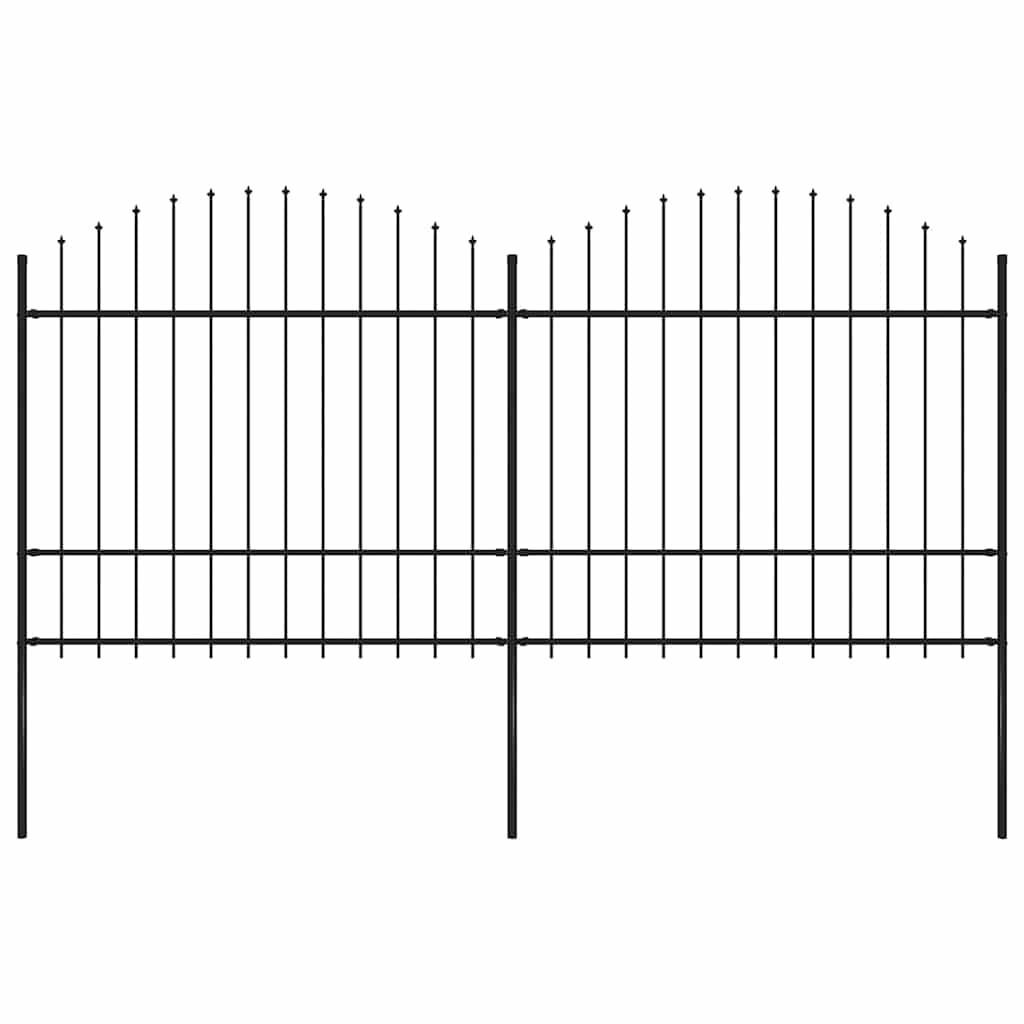 Garden Fence with Spear Top Steel 359x175 cm Black (2x144944)