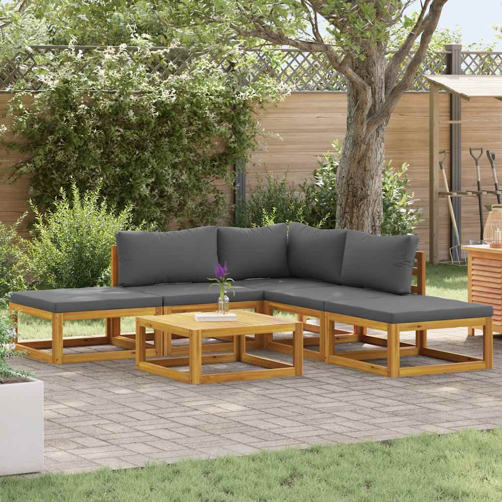6 Piece Garden Lounge Set with Cushions Solid Acacia Wood
