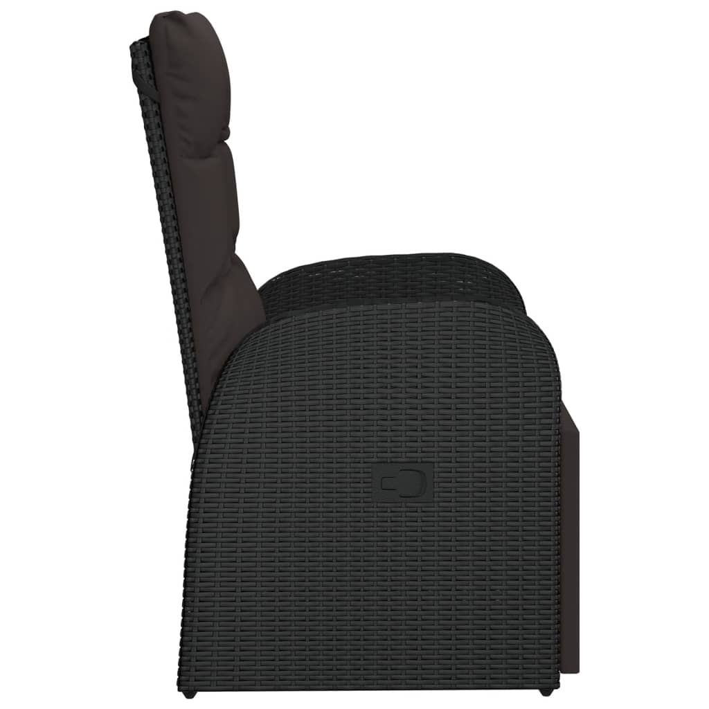 Reclining Garden Chair with Cushion Poly Rattan Black