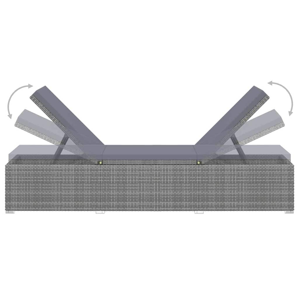 Sun Lounger with Cushion and Tea Table Poly Rattan Grey