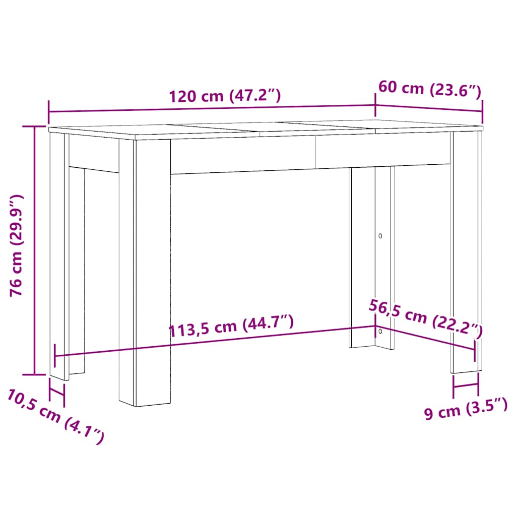 Dining Table White 120x60x76 cm Engineered Wood