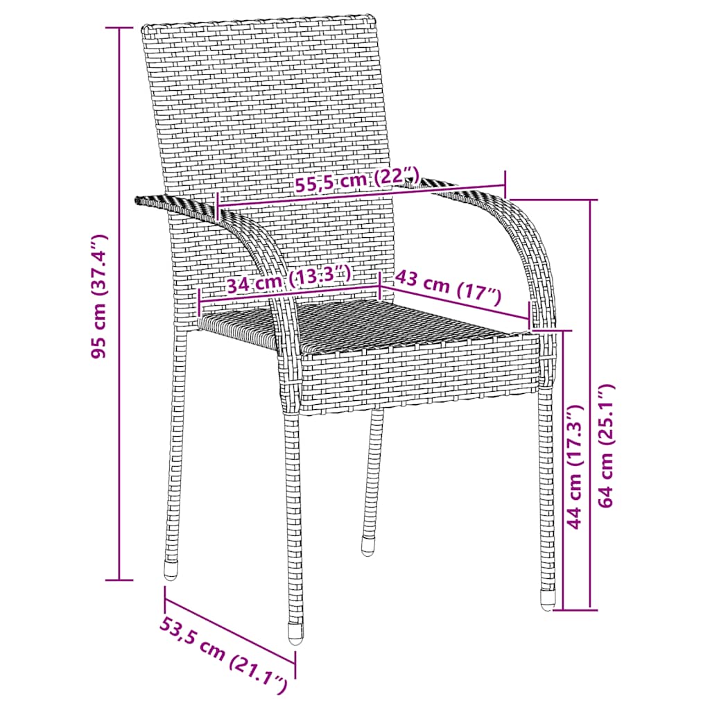 Stackable Outdoor Chairs 2 pcs Grey Poly Rattan