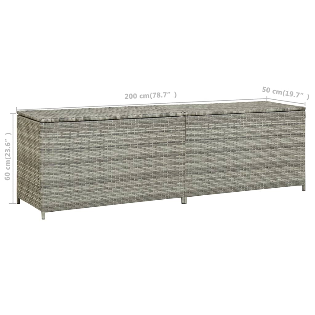 Garden Storage Box Poly Rattan 200x50x60 cm Grey