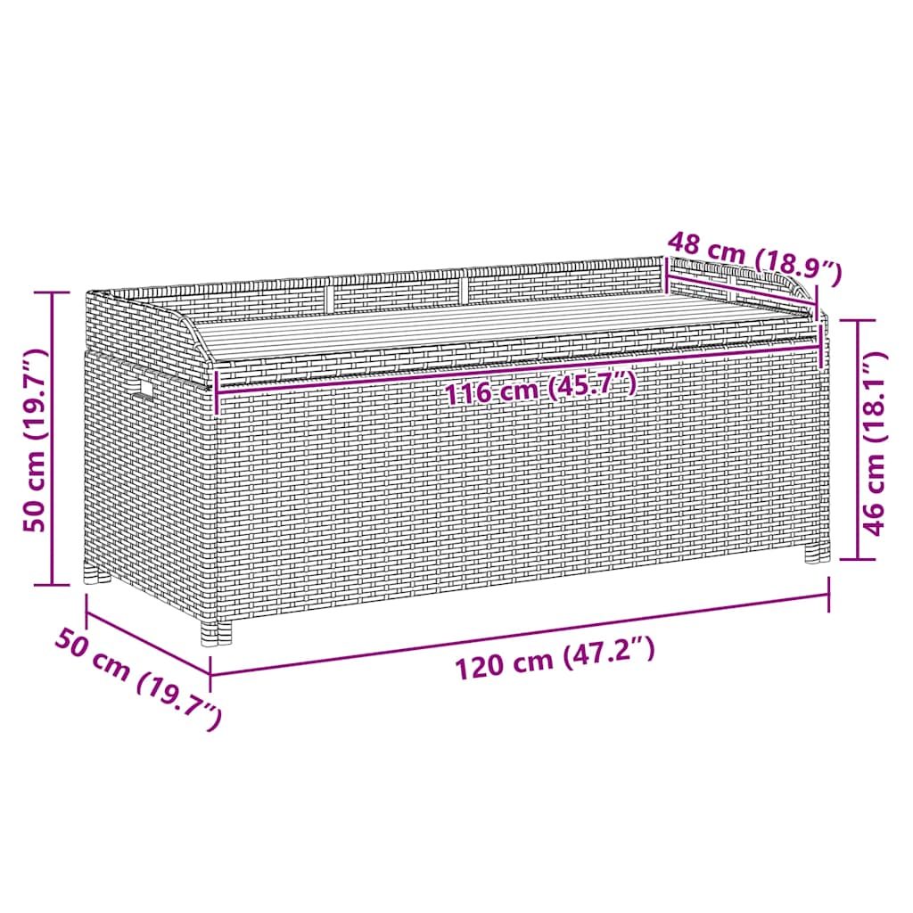 Garden Storage Bench 120 cm Poly Rattan Grey
