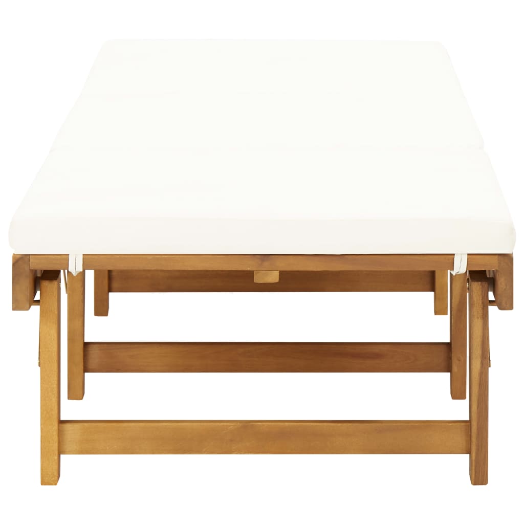 Folding Sun Lounger with Cushion Solid Acacia Wood