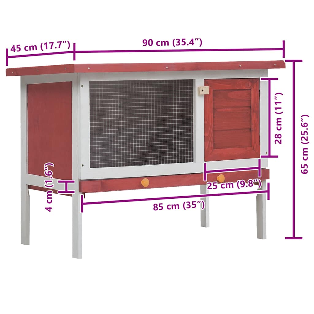Outdoor Rabbit Hutch 1 Layer Red Wood