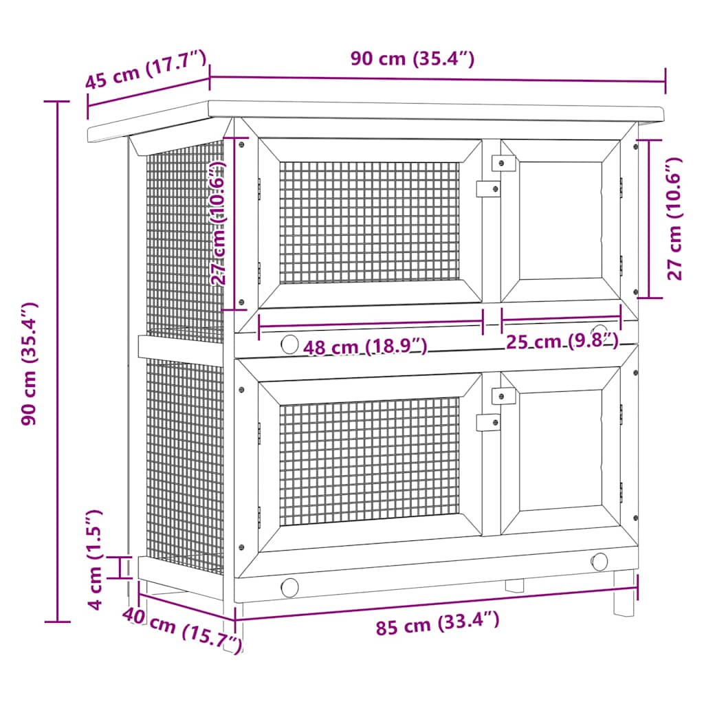 Outdoor Rabbit Hutch 4 Doors Grey Wood