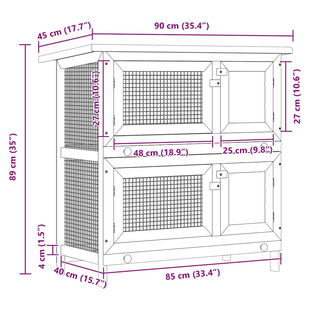 Outdoor Rabbit Hutch 4 Doors Brown Wood