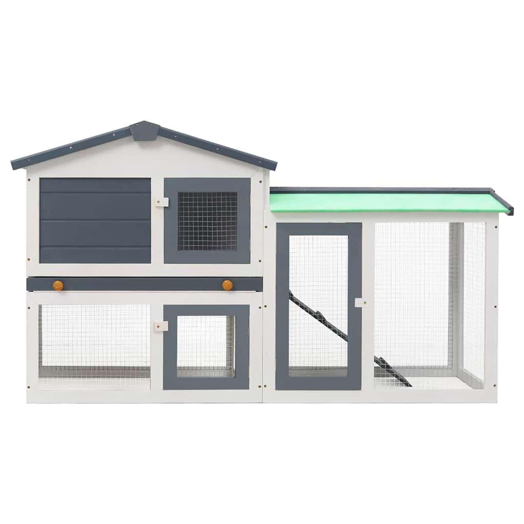 Outdoor Large Rabbit Hutch Grey and White 145x45x84 cm Wood
