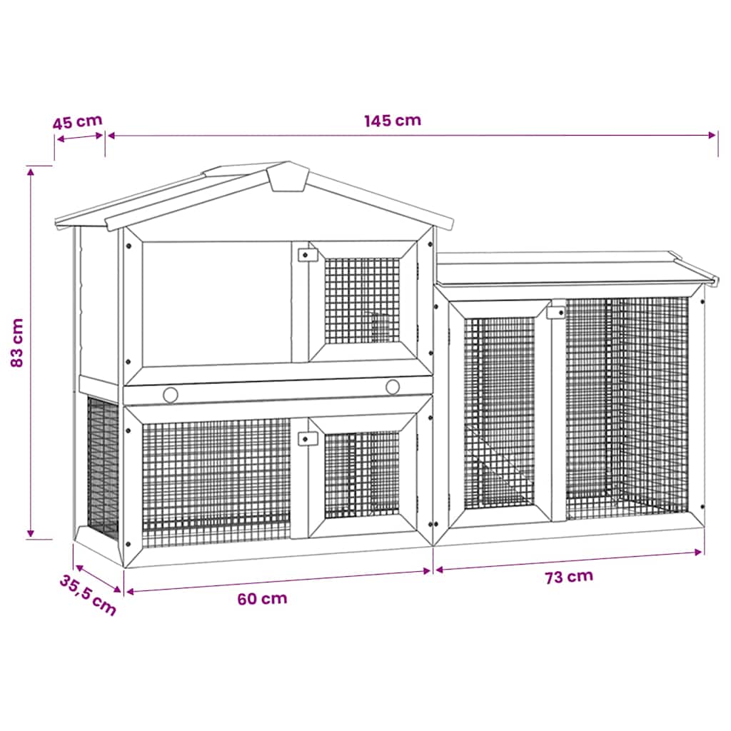 Outdoor Large Rabbit Hutch Grey and White 145x45x84 cm Wood