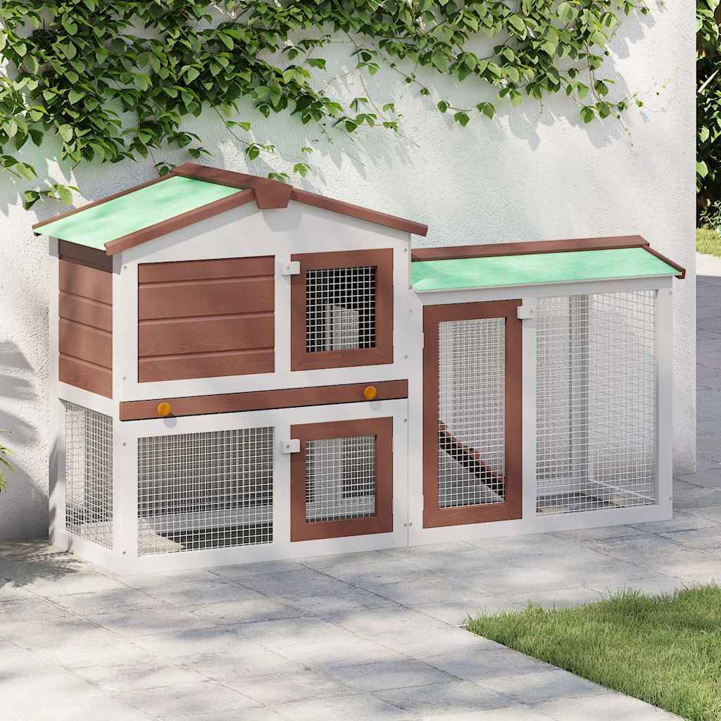 Outdoor Large Rabbit Hutch Brown and White 145x45x84 cm Wood