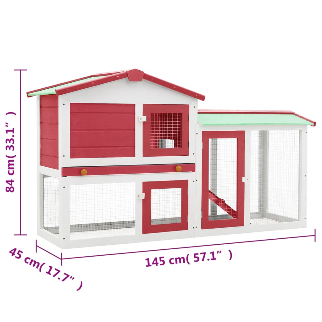 Outdoor Large Rabbit Hutch Red and White 145x45x84 cm Wood