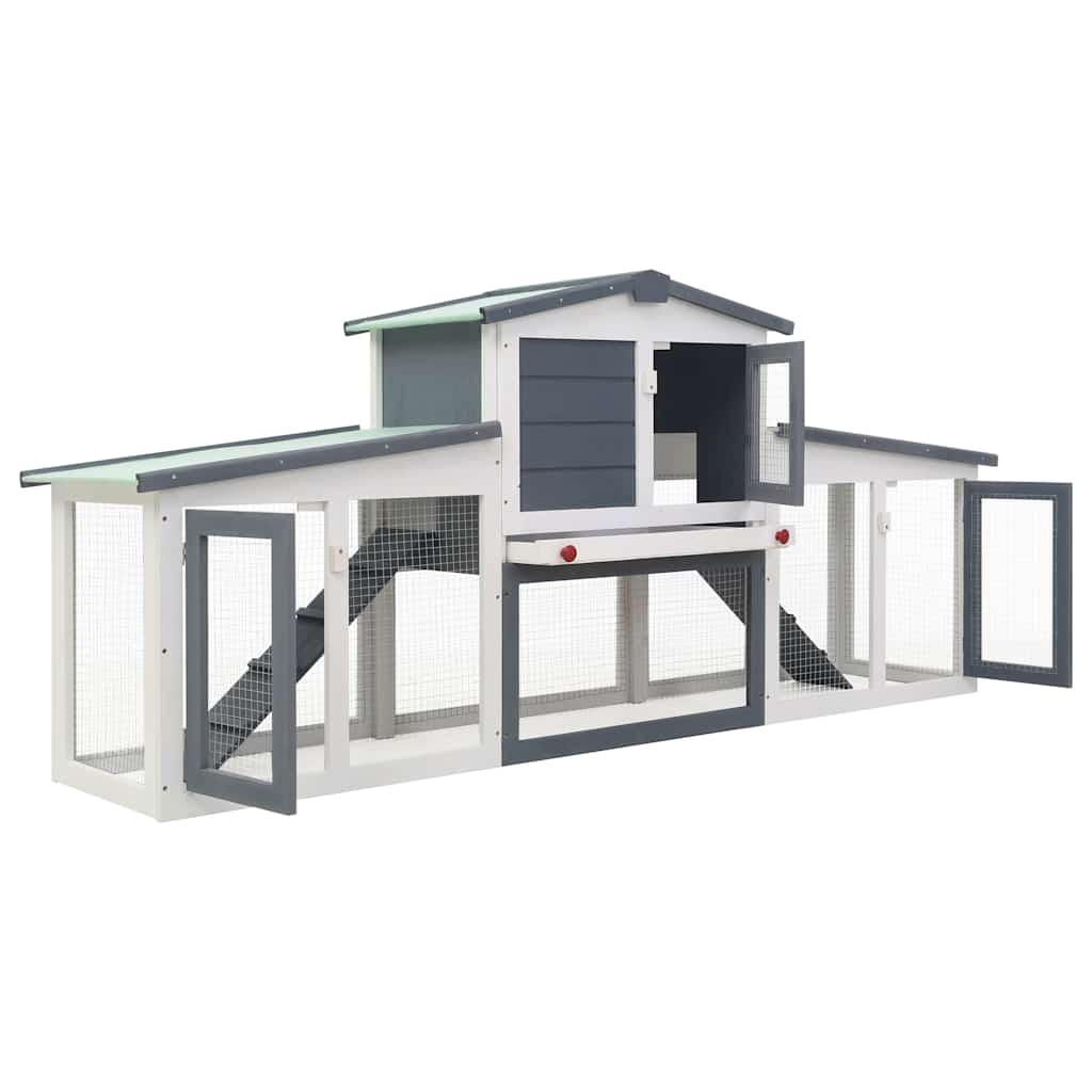 Outdoor Large Rabbit Hutch Grey and White 201x45x85 cm Wood