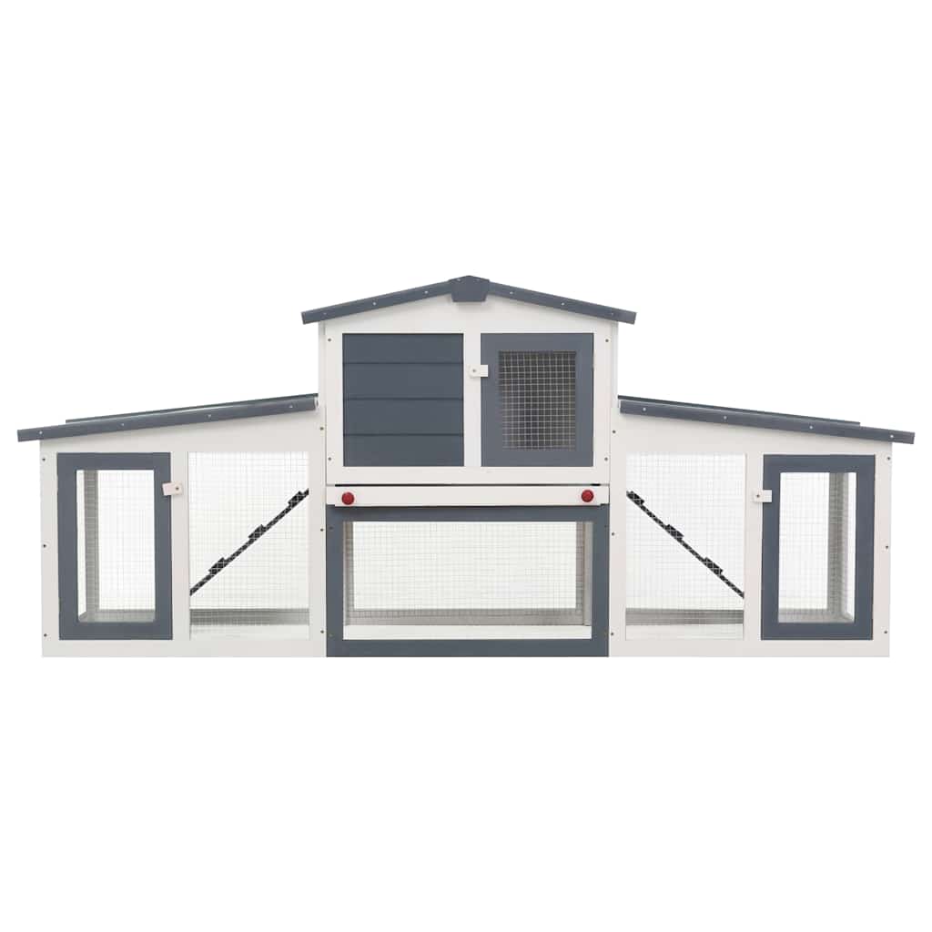 Outdoor Large Rabbit Hutch Grey and White 201x45x85 cm Wood