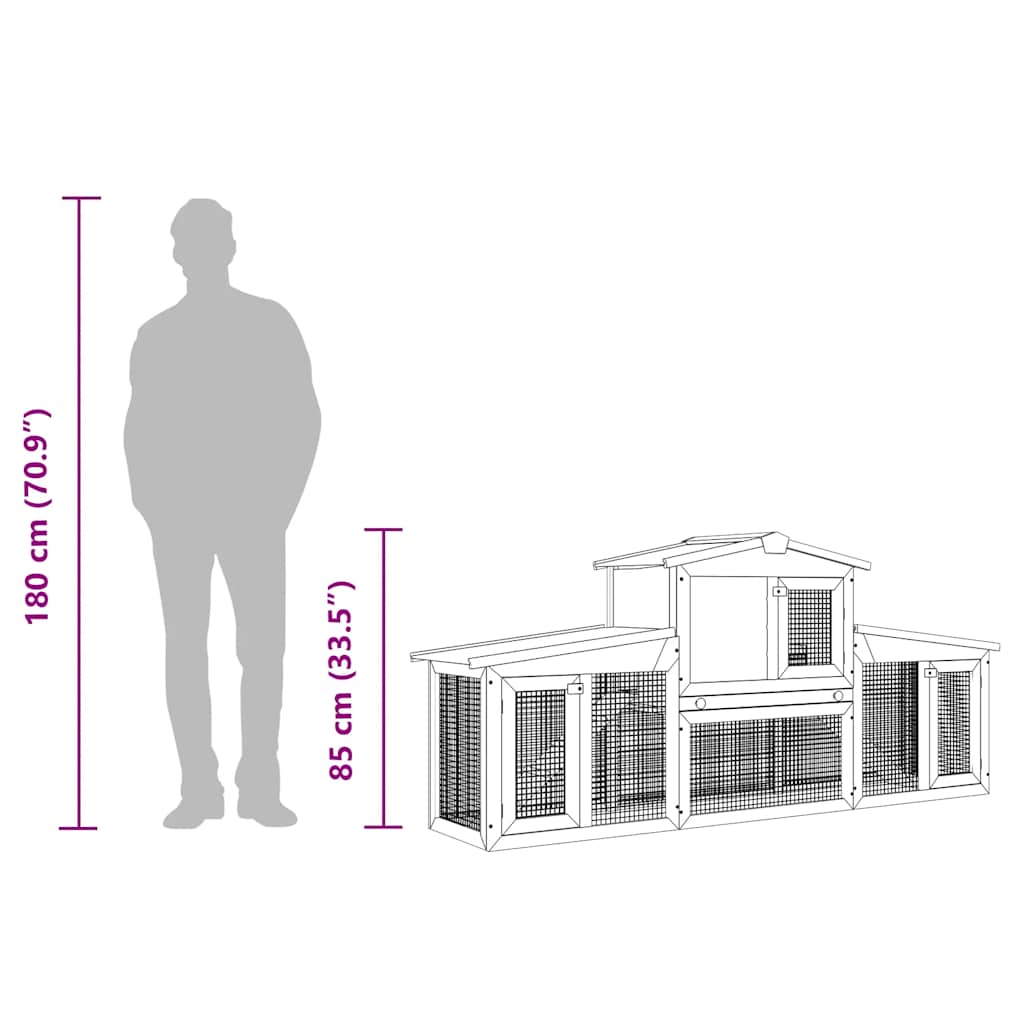 Outdoor Large Rabbit Hutch Grey and White 201x45x85 cm Wood