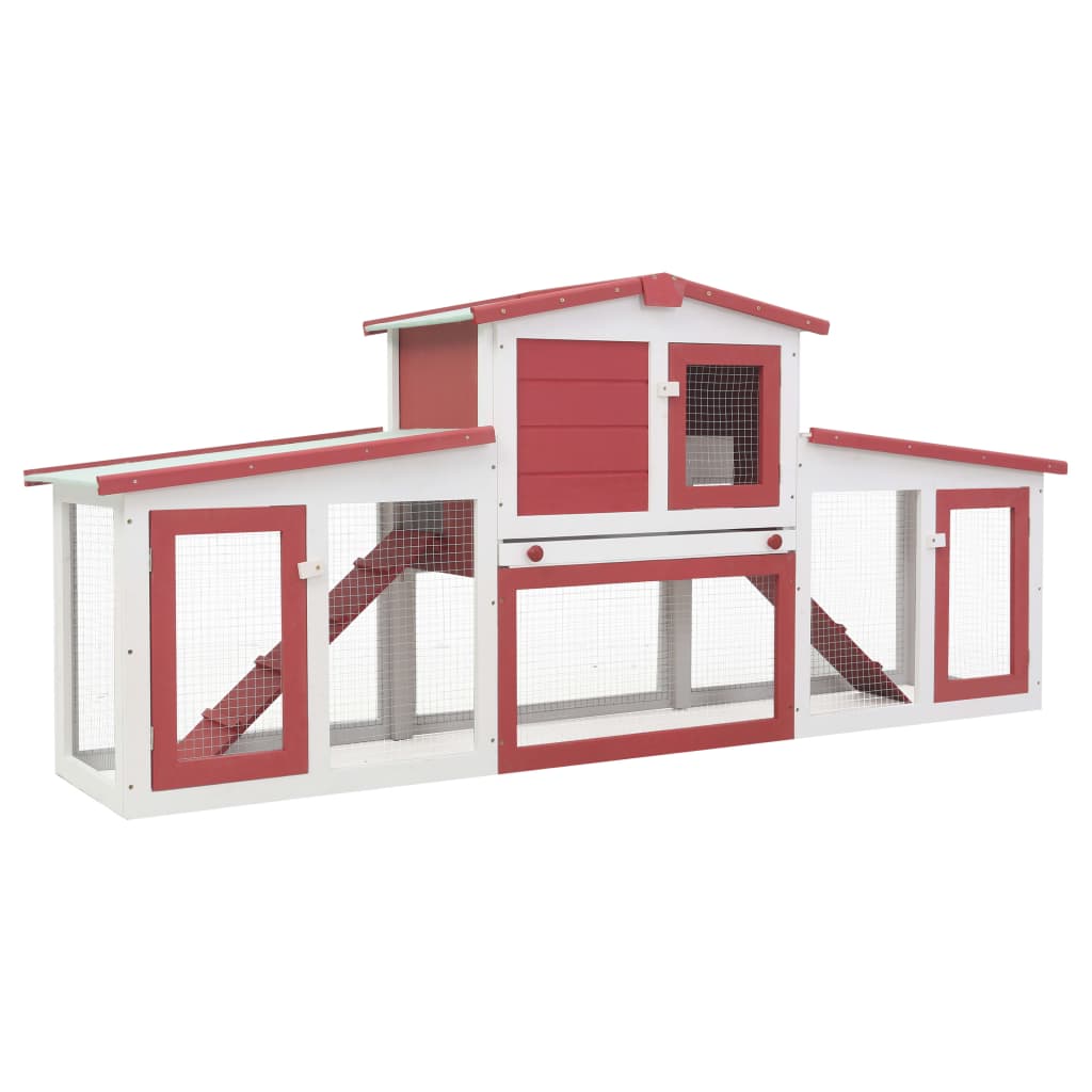 Outdoor Large Rabbit Hutch Red and White 201x45x85 cm Wood