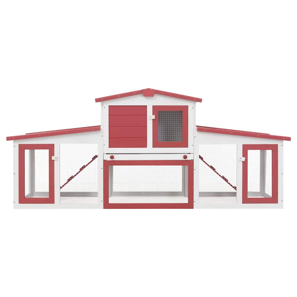 Outdoor Large Rabbit Hutch Red and White 201x45x85 cm Wood
