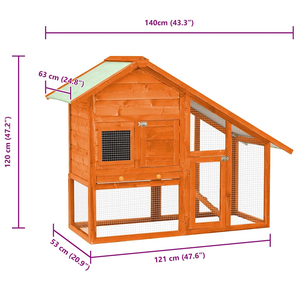 Rabbit Hutch 140x63x120 cm Solid Firwood