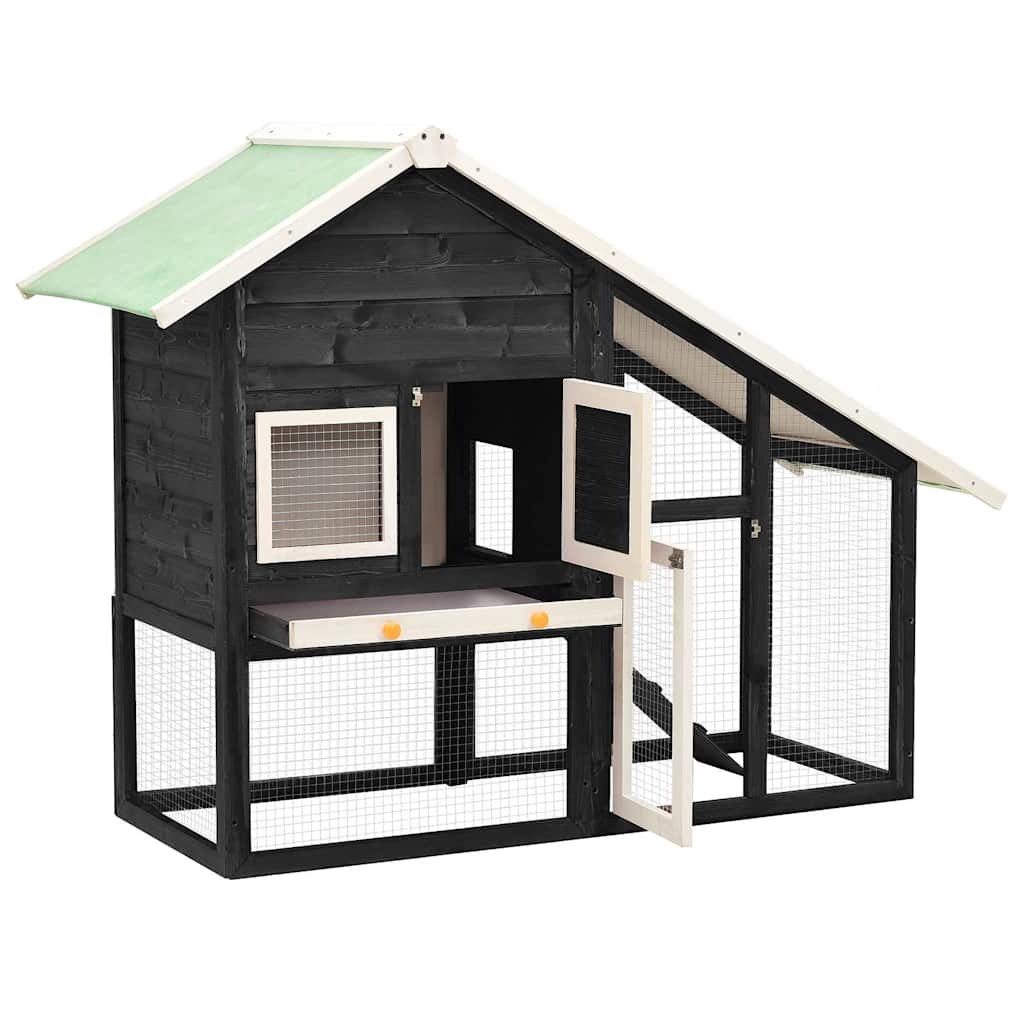 Rabbit Hutch Grey and White 140x63x120 cm Solid Firwood