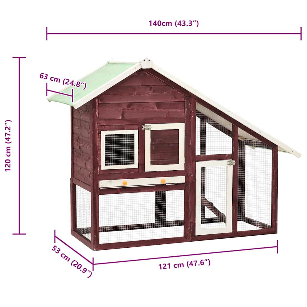 Rabbit Hutch Mocha and White 140x63x120 cm Solid Firwood