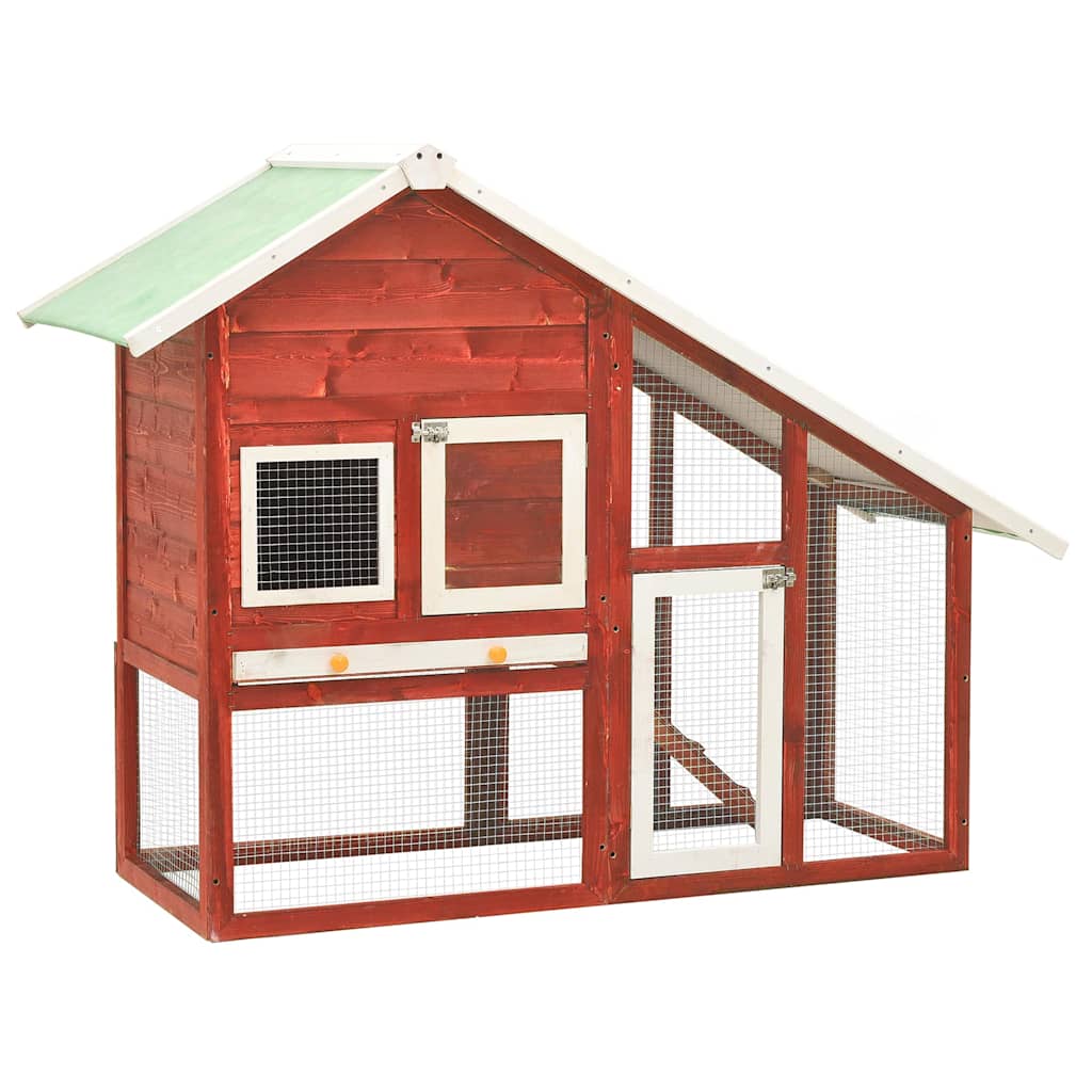 Rabbit Hutch Red and White 140x63x120 cm Solid Firwood