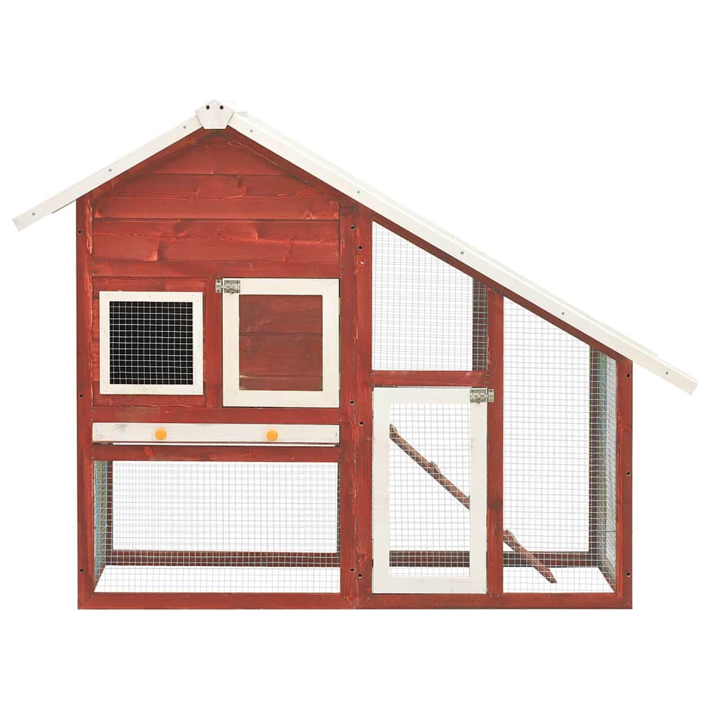Rabbit Hutch Red and White 140x63x120 cm Solid Firwood