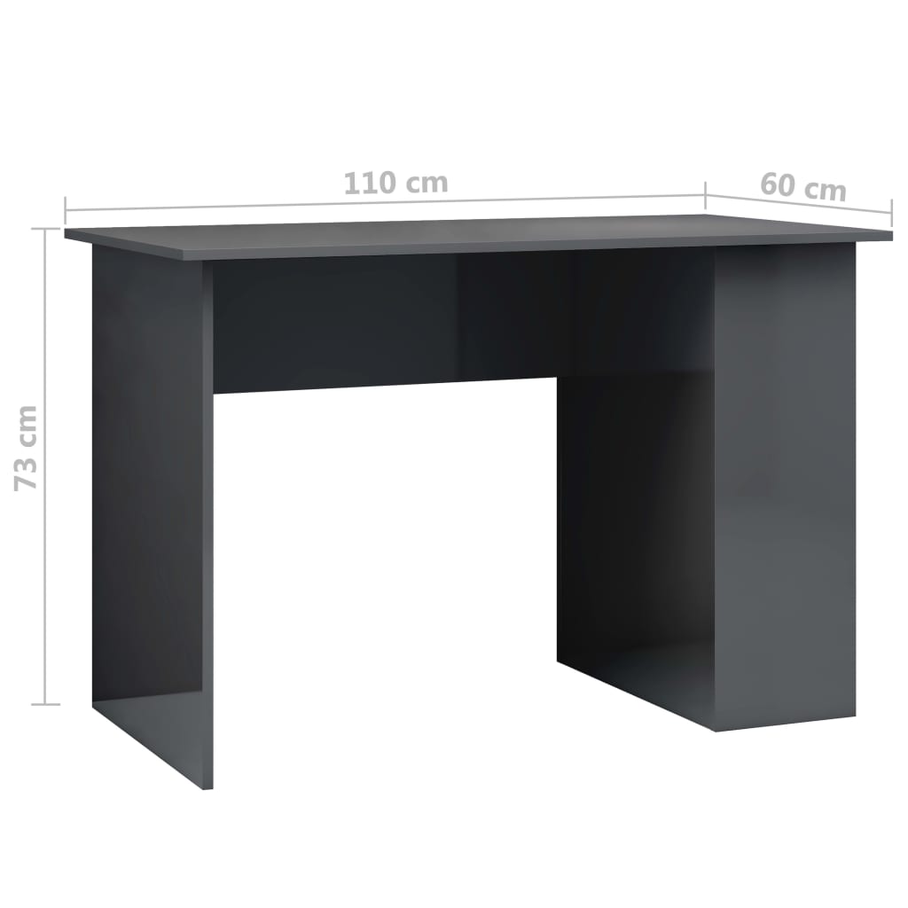 Desk High Gloss Grey 110x60x73 cm Engineered Wood