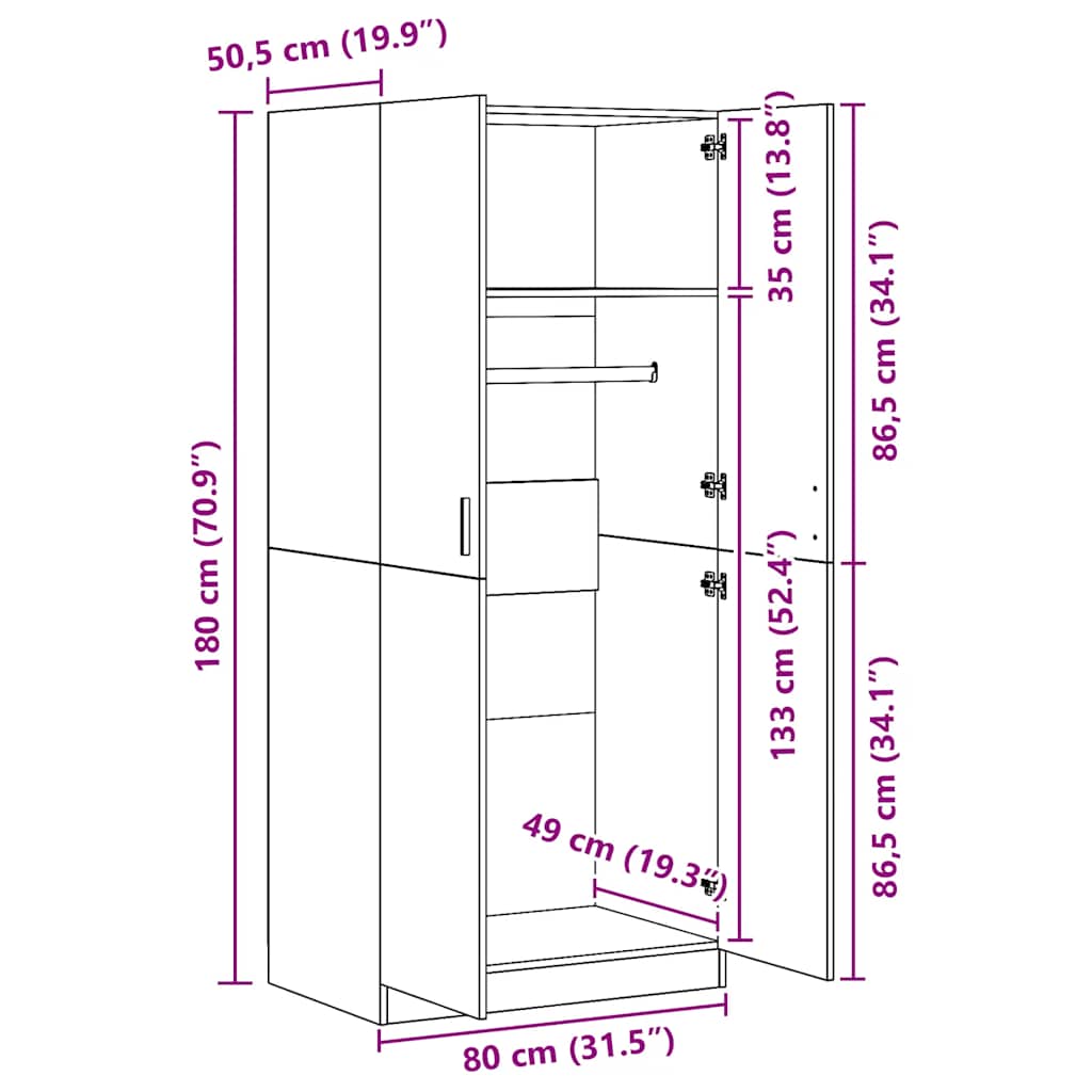 Wardrobe Black 80x52x180 cm Engineered Wood