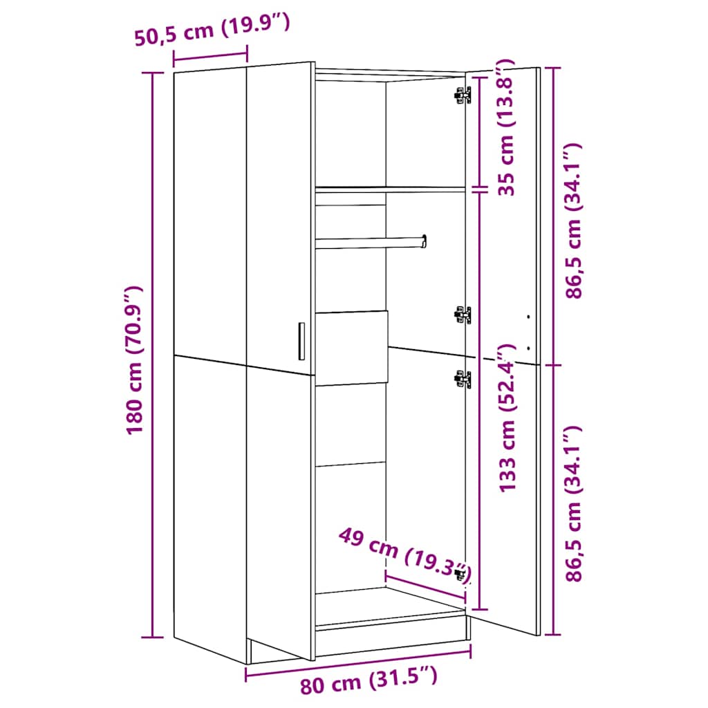 Wardrobe Black 80x52x180 cm Engineered Wood