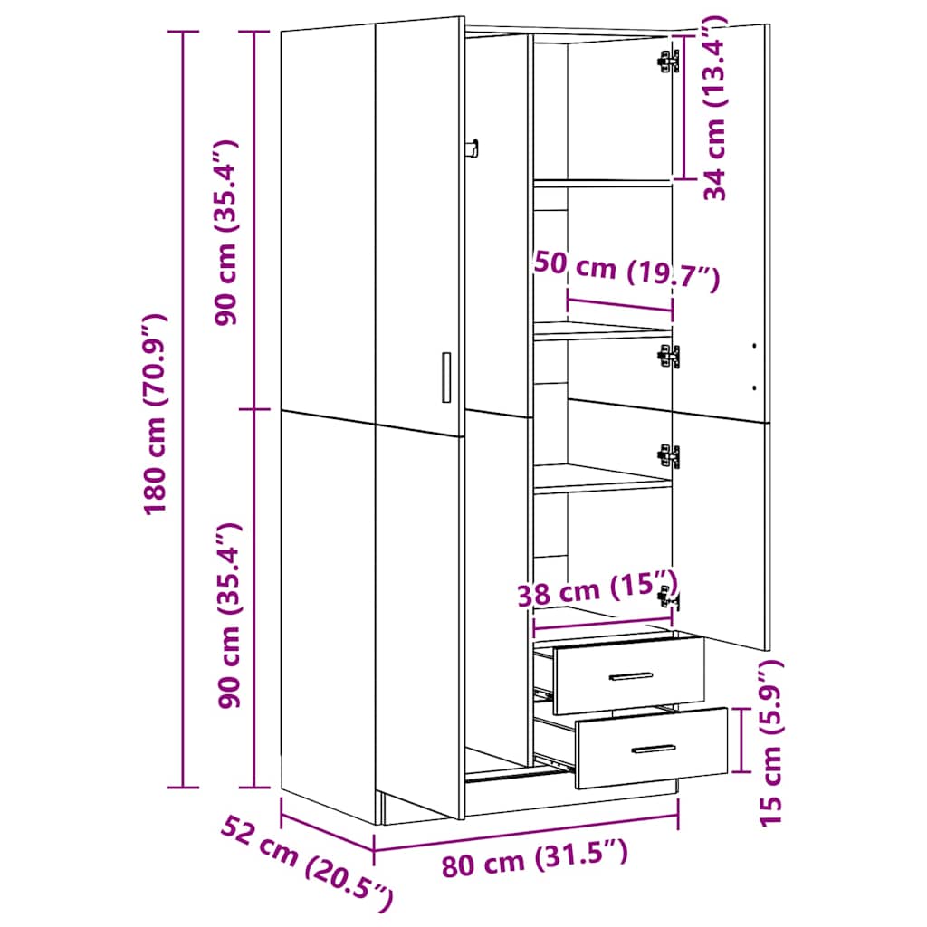 800639 vidaXL Wardrobe White 80x52x180 cm Engineered Wood